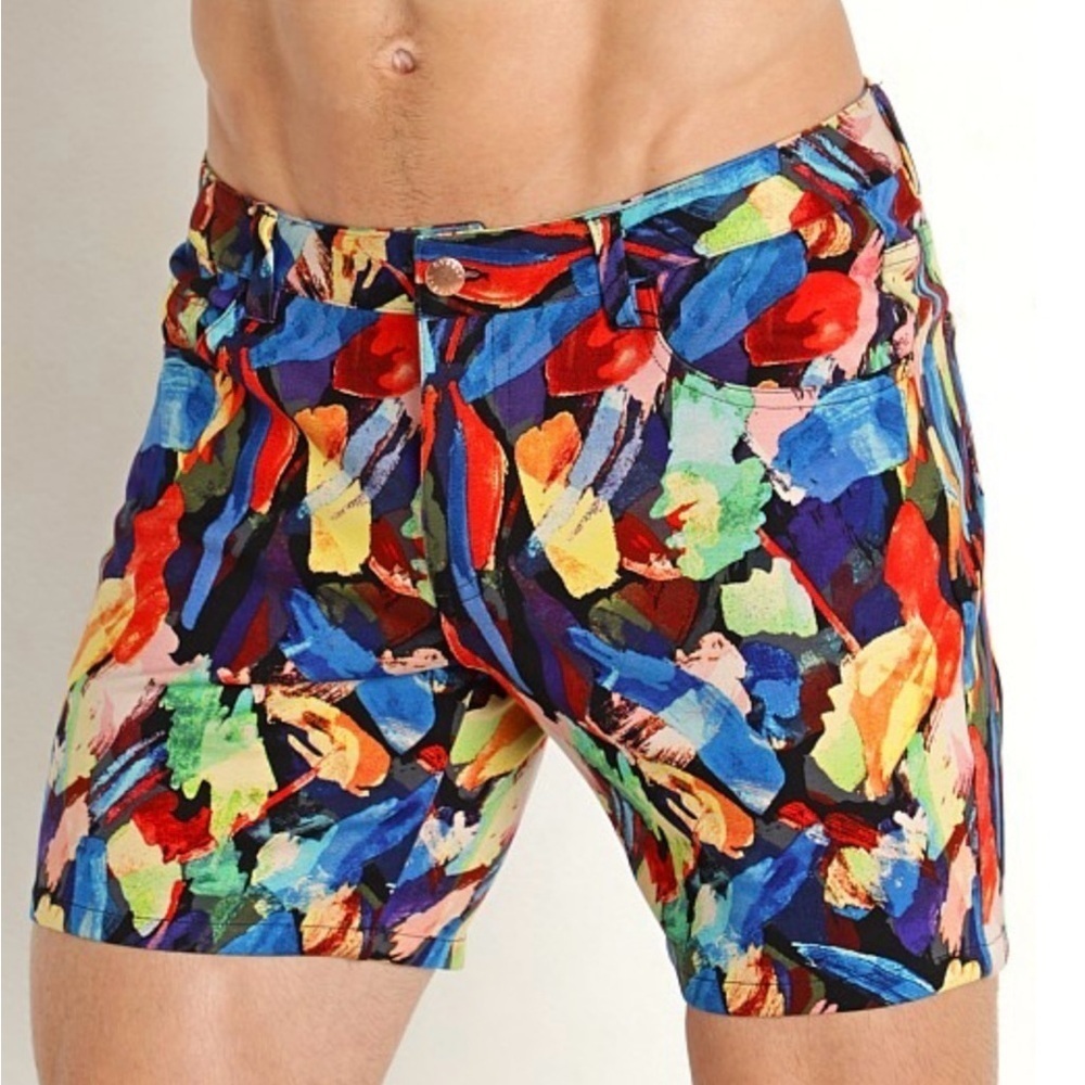 St33le Stretch Knit Jeans Rainbow Shorts Limited Edition 6” Inseam Sz. 34​​​​​​ - Picture 5 of 14